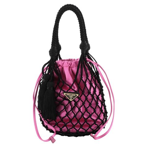 Prada Macrame Bucket Bag Woven Leather And Satin 